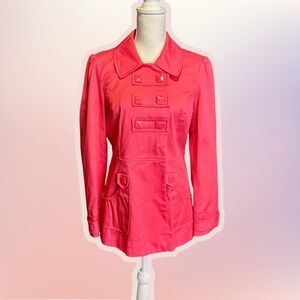 NWOT Sandro Sportswear Double-Breasted Collared Jacket in Hot Pink “Watermelon”